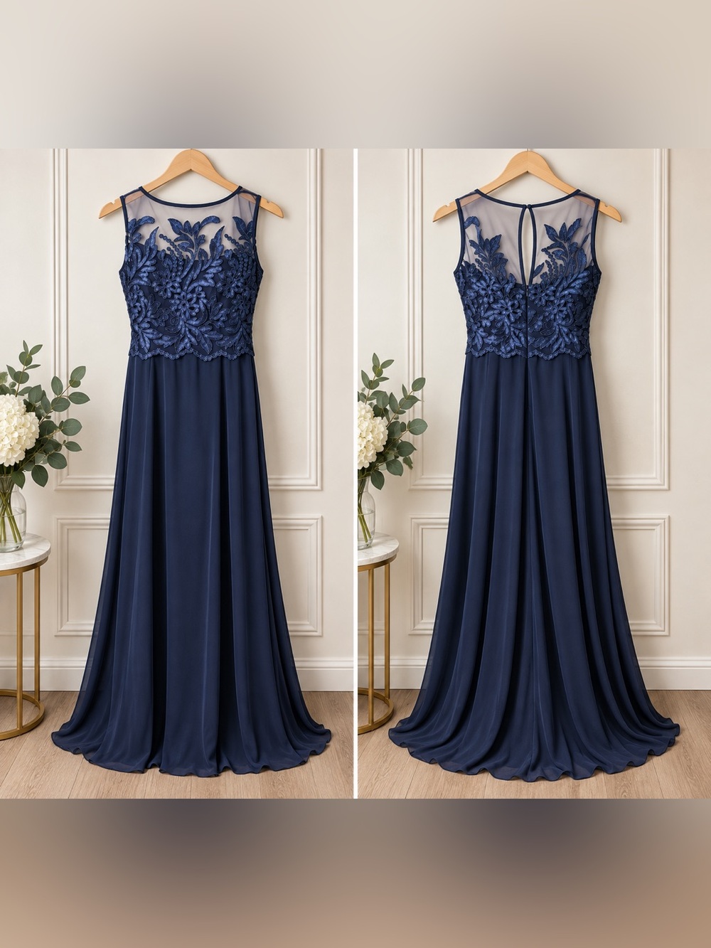 Marina Navy Lace Formal Gown Size 12 Mother of the Bride NWOT